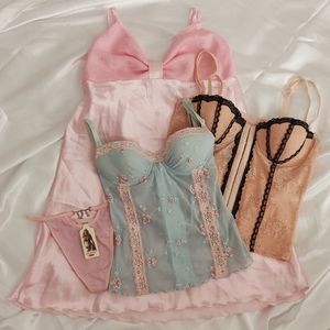 Lingerie lace satin bustier night dress set